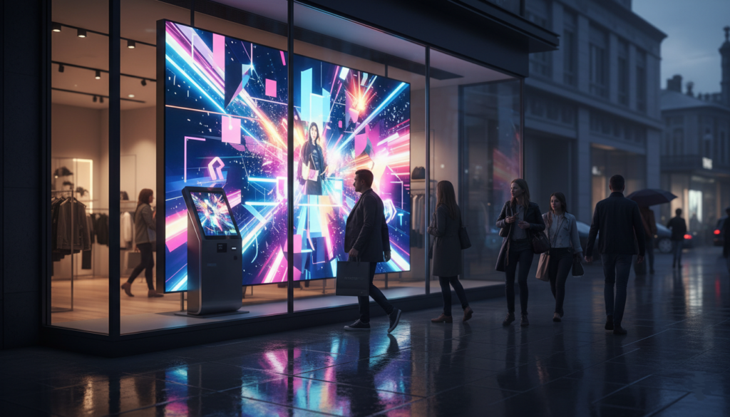 Vitrine de boutique moderne vue depuis l’extérieur