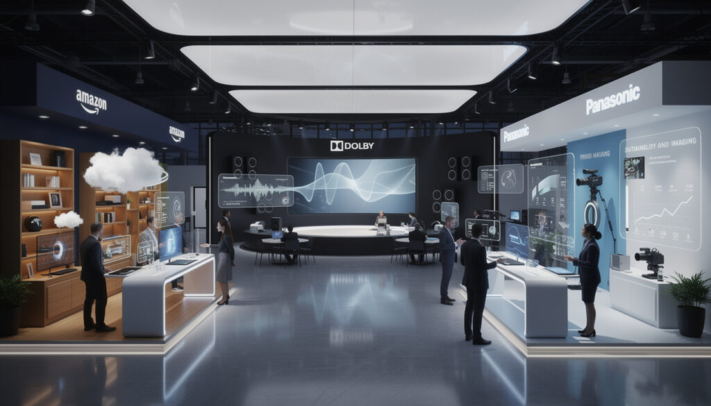 amazon, dolby et panasonic collaborent pour combattre le phénomène 'build and burn' des expositions en utilisant l'intelligence artificielle, améliorant ainsi la durabilité et la qualité des événements.