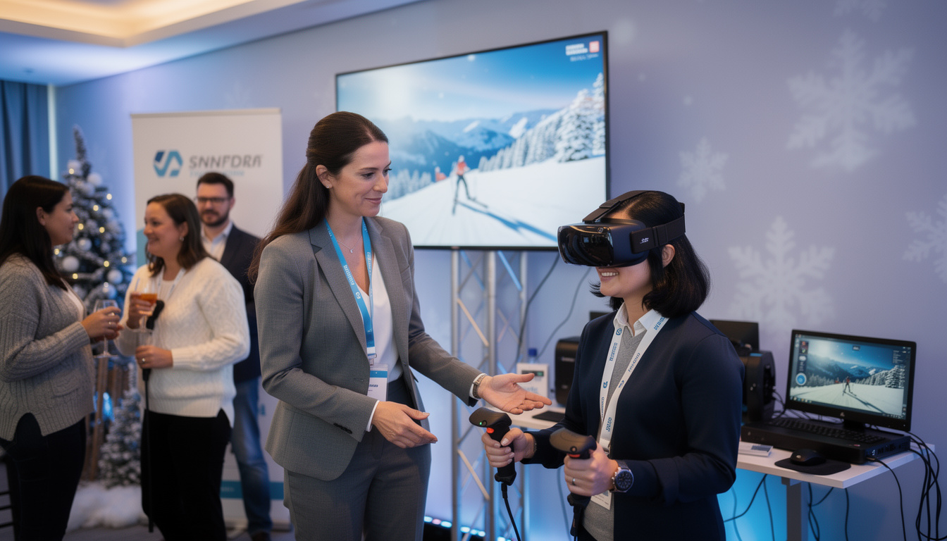 découvrez notre simulateur de ski alpin en entreprise, l'animation idéale pour dynamiser vos soirées d'hiver avec une expérience unique et conviviale.