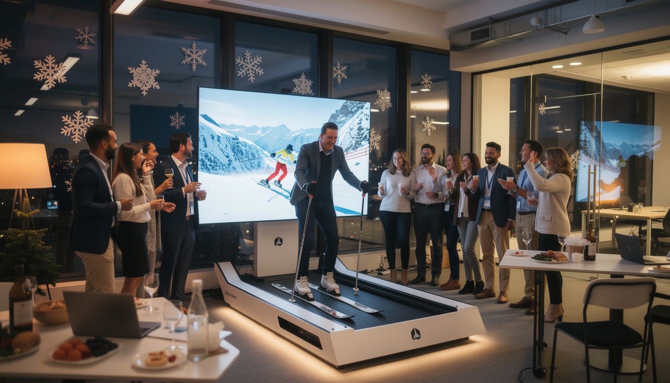 découvrez notre simulateur de ski alpin en entreprise, l'animation idéale pour dynamiser vos soirées d'hiver avec une expérience ludique et conviviale.
